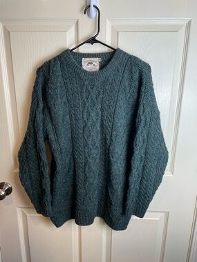 West Highland Woolens Scottish Fisherman Cable Knit Sweater Green Medium